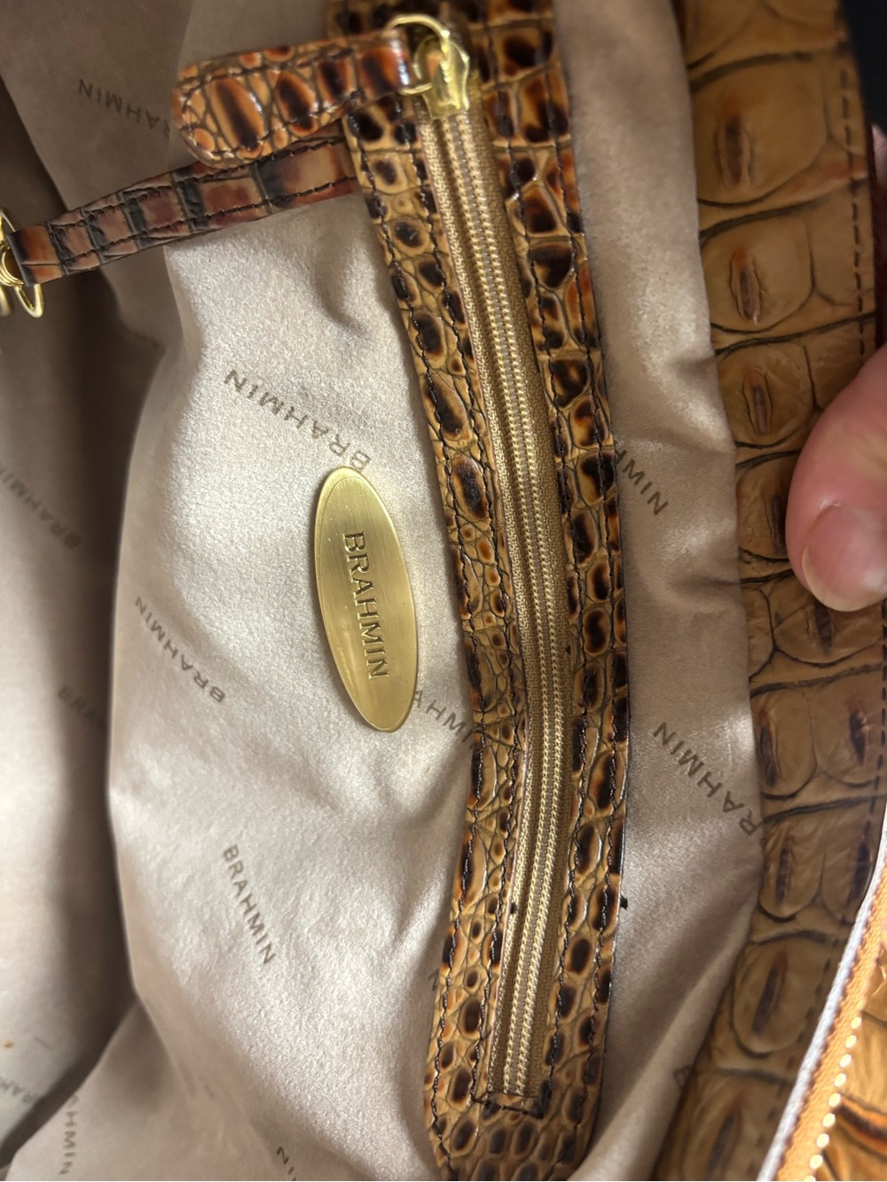 Brahmin Croc-Embossed Shoulder Bag in Cognac Multi-Tone - Picture 10 of 11